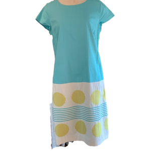 Boden 10L aqua, cream, and yellow dress